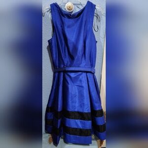 R&K Women’s royal blue sleeveless fit&flare dress with black mesh detail Size 6